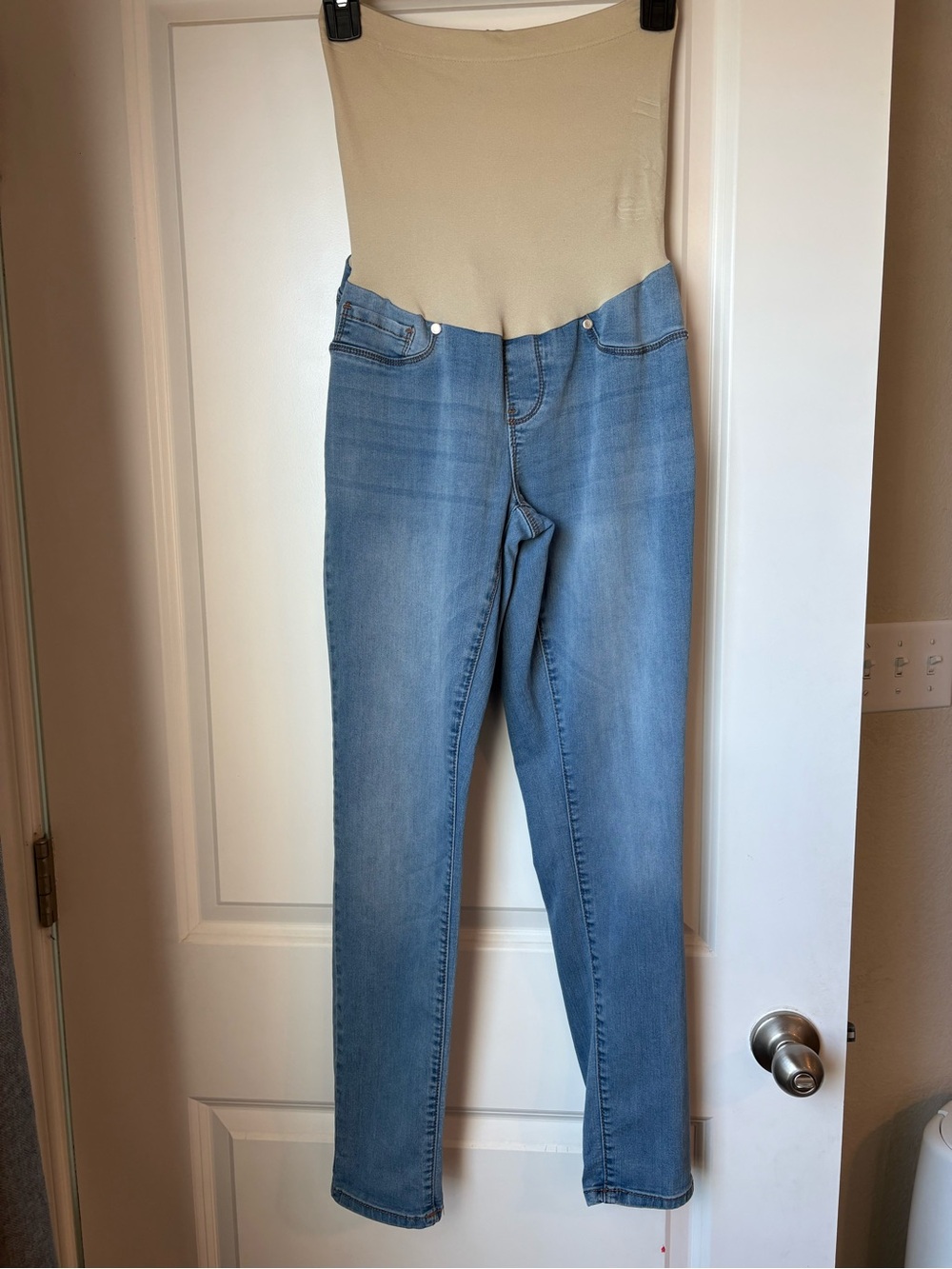 Light Blue Maternity Jeans with Beige Panel Medium